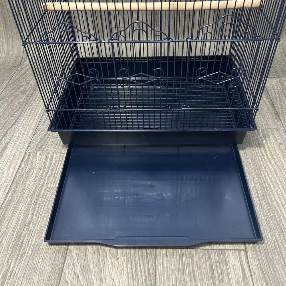 You & Me Parakeet Ranch House Bird Cage, Navy With Wooden Rod And Pullout Tray